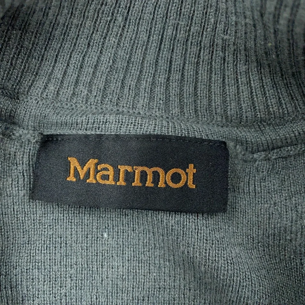 Marmot Quarter Zip Pullover Sweater Mens Medium Gray Wool‎ Blend Shoulder Patch